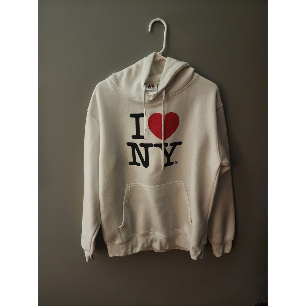 I Love NY Hoodie White Red Heart Souvenir Sweatshirt Large L